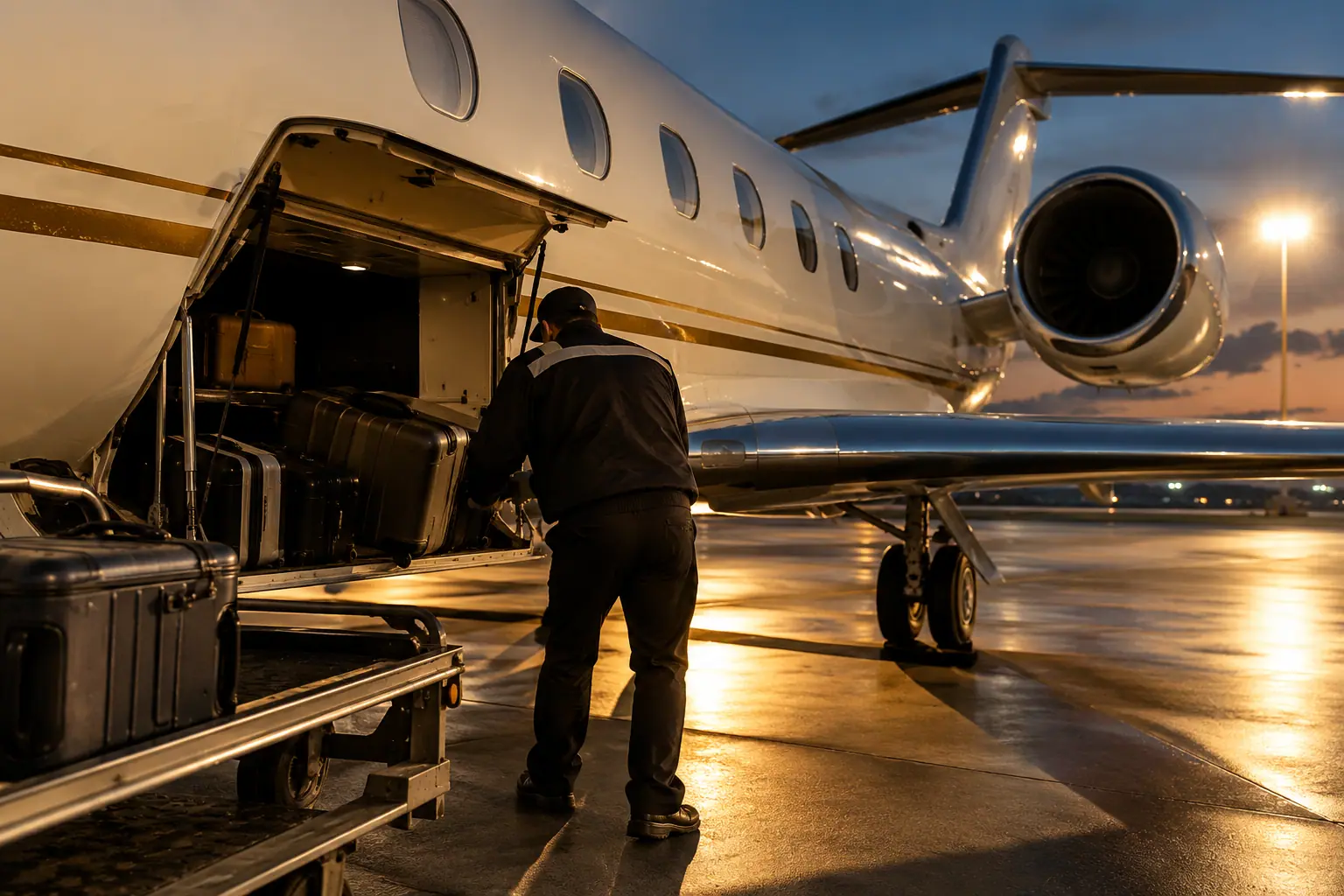 Bags loaded into a private jet