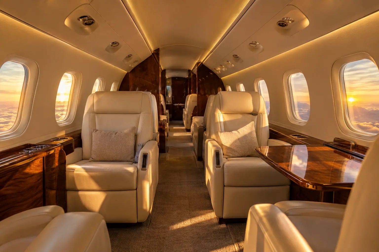 Super-midsize jet cabin interior