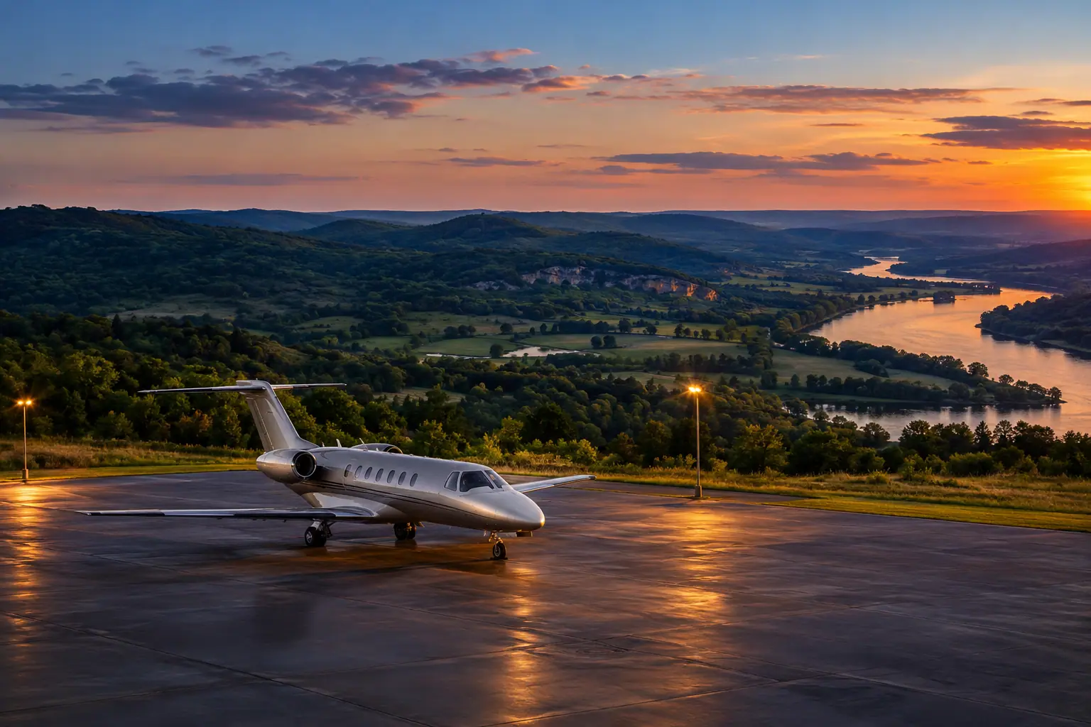 Light jet waiting on an empty ramp