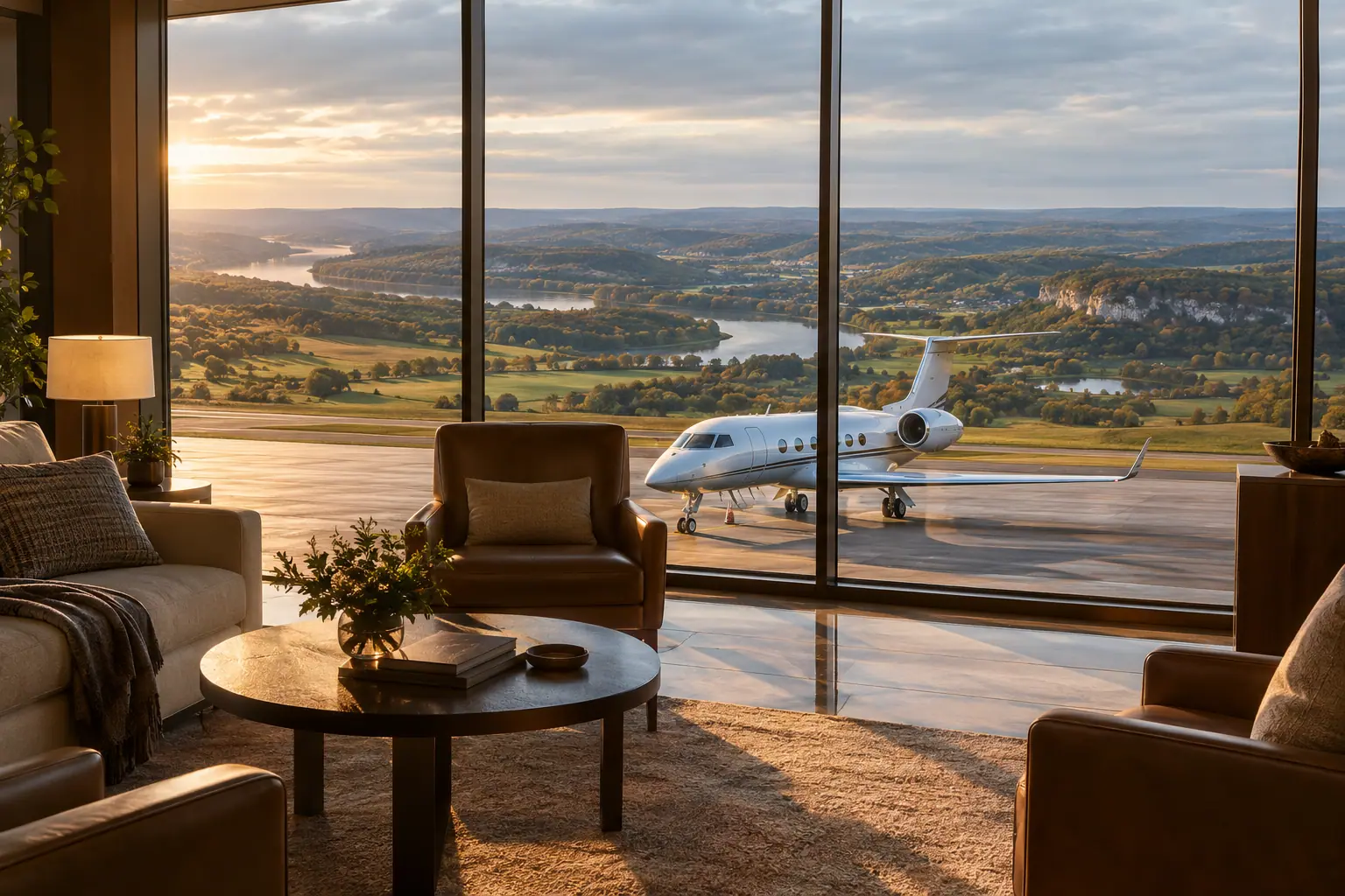 Private terminal lounge overlooking the ramp